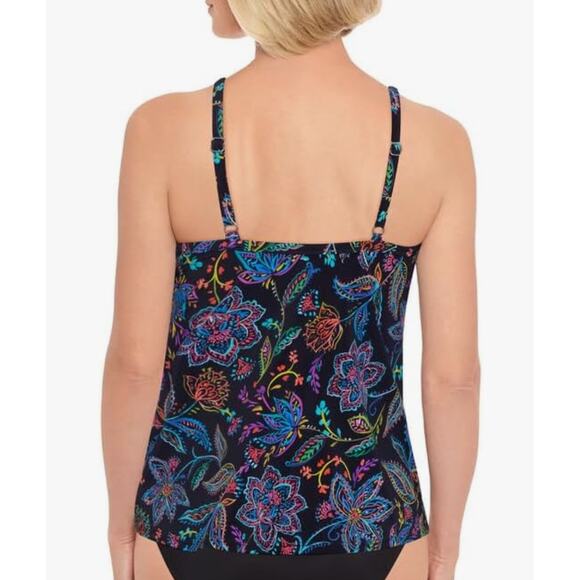 Swim Solutions Women's High-Neck Underwire Tankini Top Black Floral 24W NWT - Picture 3 of 3